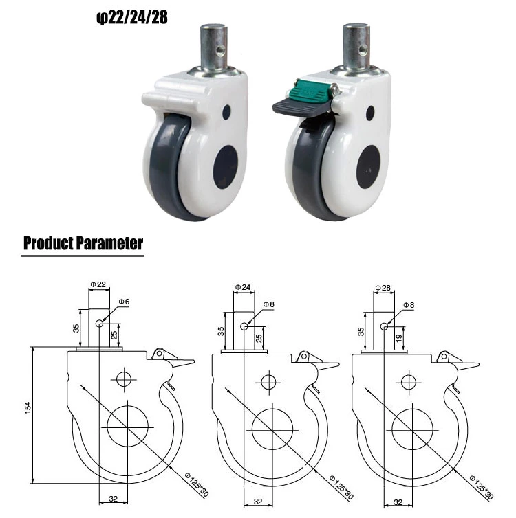 Jq Caster 3inch 4inch Expansion Rod ABS Plastic Cover Swivel Medical Trolley Caster